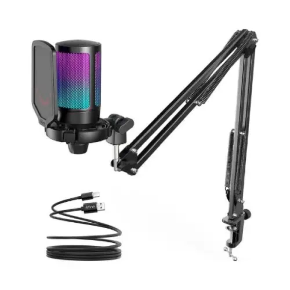 FIFINE AMPLIGAME A6T (3) FIFINE AmpliGame A6T RGB USB Condenser Microphone With Boom Arm - Image 1